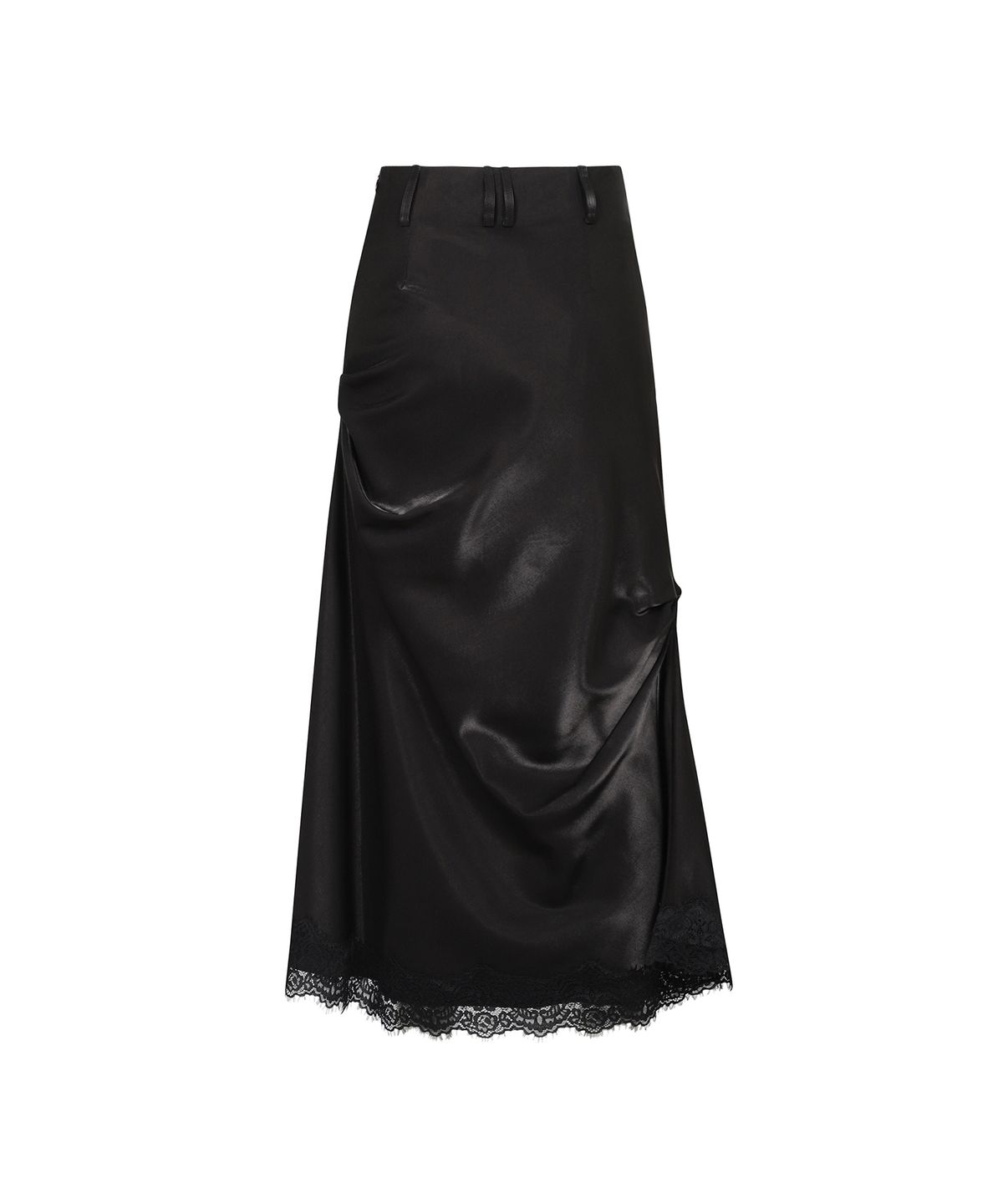 쓰리투에이티(THREE TO EIGHTY) LACE SHIRRING LONG SKIRT BLACK