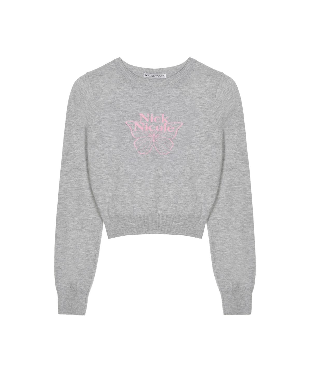 닉앤니콜(NICK&NICOLE) MINI BUTTERFLY SIGNATURE SLEEVE KNIT_GRAY PINK