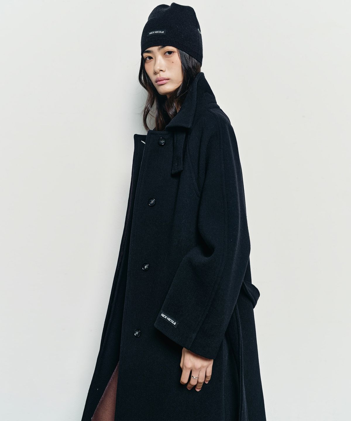 닉앤니콜(NICK&NICOLE) WOOL RAGLAN BALMACAAN LONG COAT_BLACK