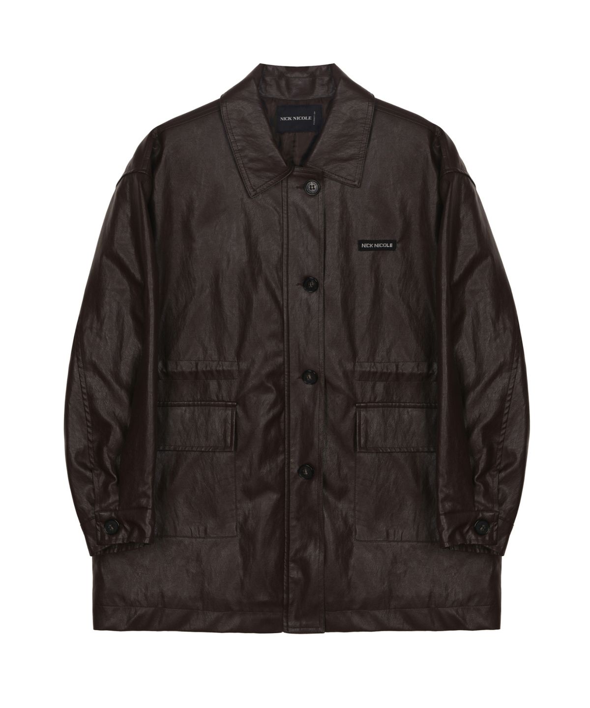 닉앤니콜(NICK&NICOLE) MIDI HALF LEATHER PADDING JACKET_BROWN