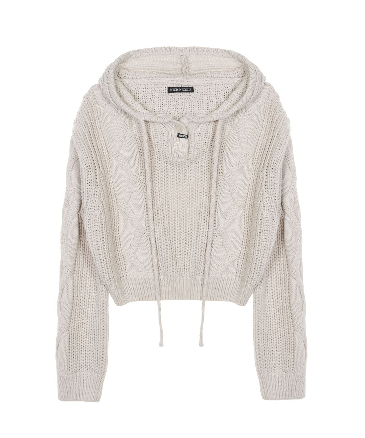닉앤니콜(NICK&NICOLE) COZY BUTTON CABLE HOODIE KNIT_BEIGE