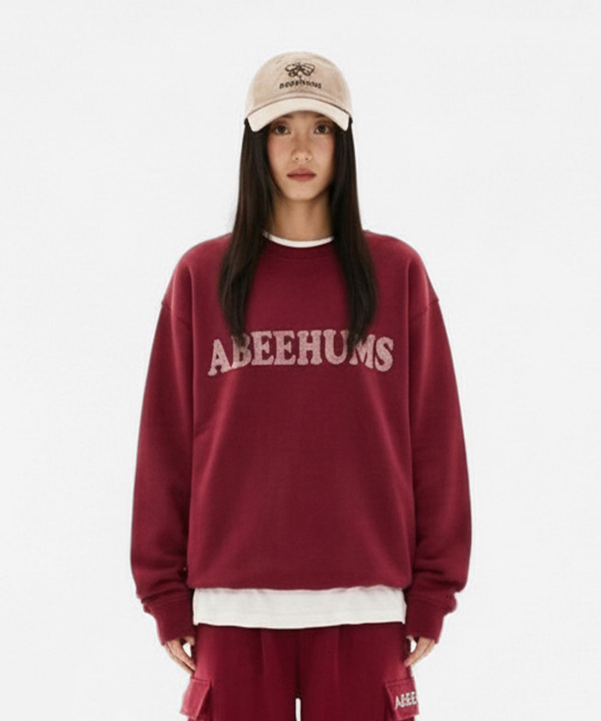 어비험즈(ABEEHUMS) 빈티지 로고 스웨트셔츠 ABH357-111 버건디