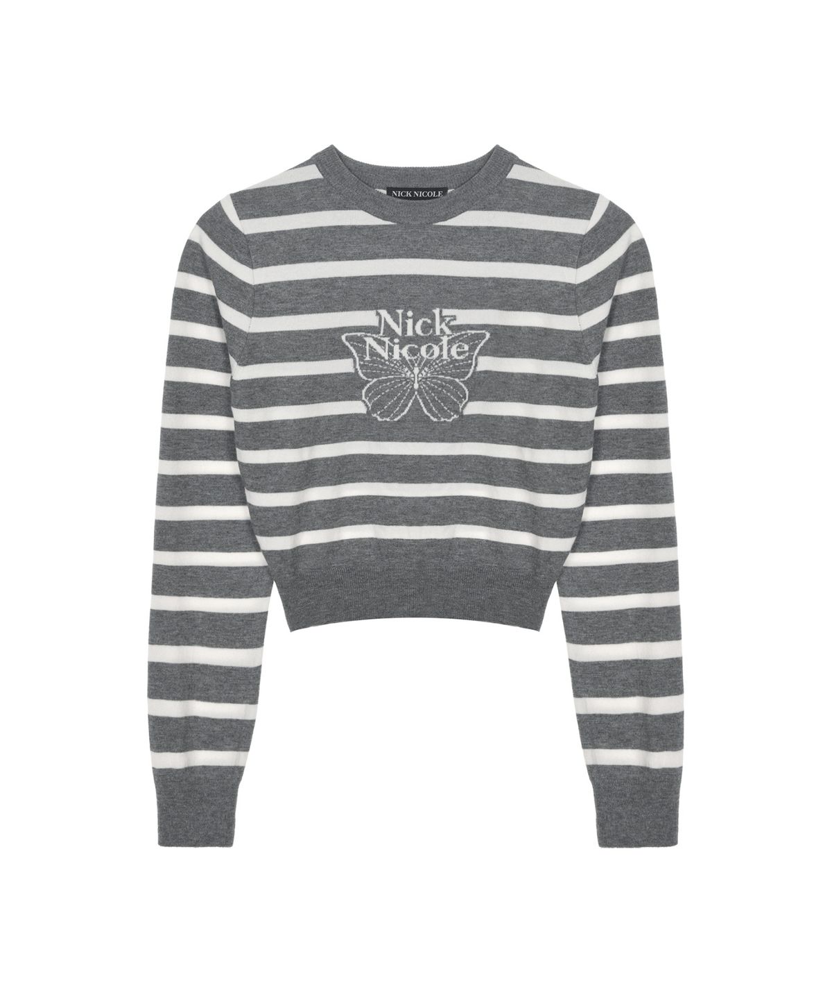 닉앤니콜(NICK&NICOLE) MINI BUTTERFLY SIGNATURE STRIPE KNIT_GRAY