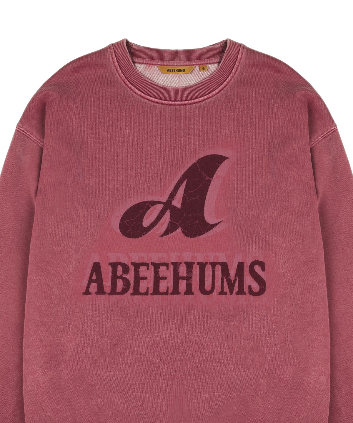 어비험즈(ABEEHUMS) 피그먼트 다잉 쉐도우 로고 스웨트셔츠 ABH357-119 더스티핑크