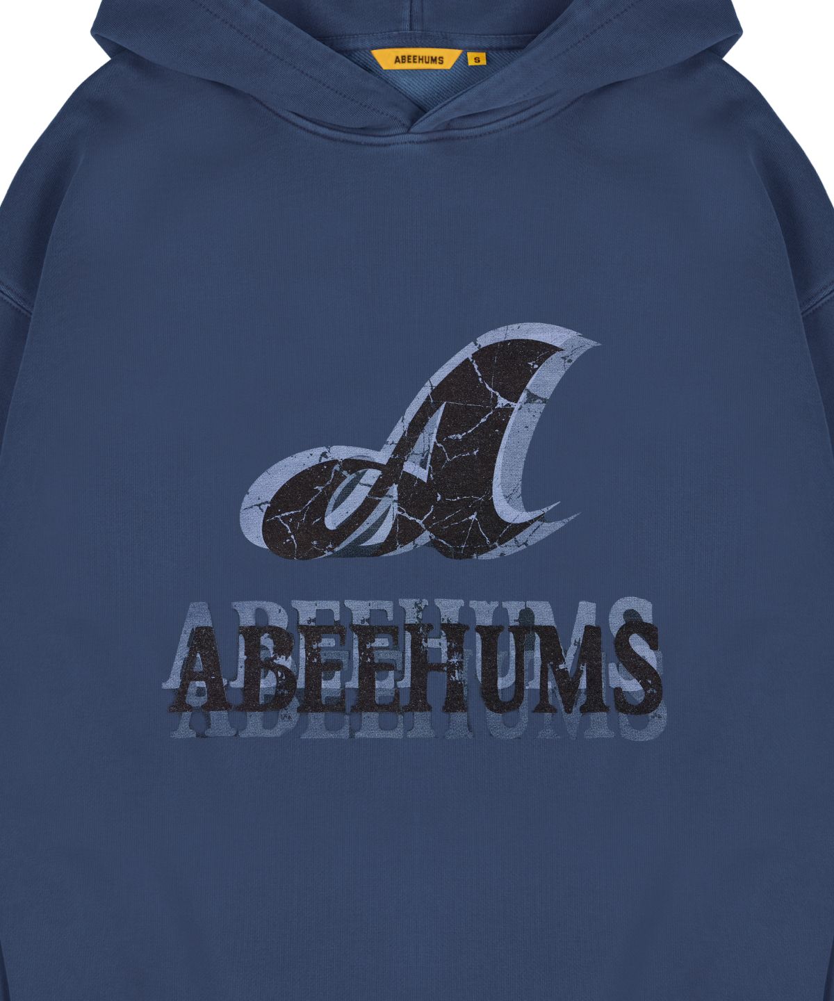 어비험즈(ABEEHUMS) 피그먼트 다잉 쉐도우 로고 후드 스웨트 셔츠 ABH357-115 블루