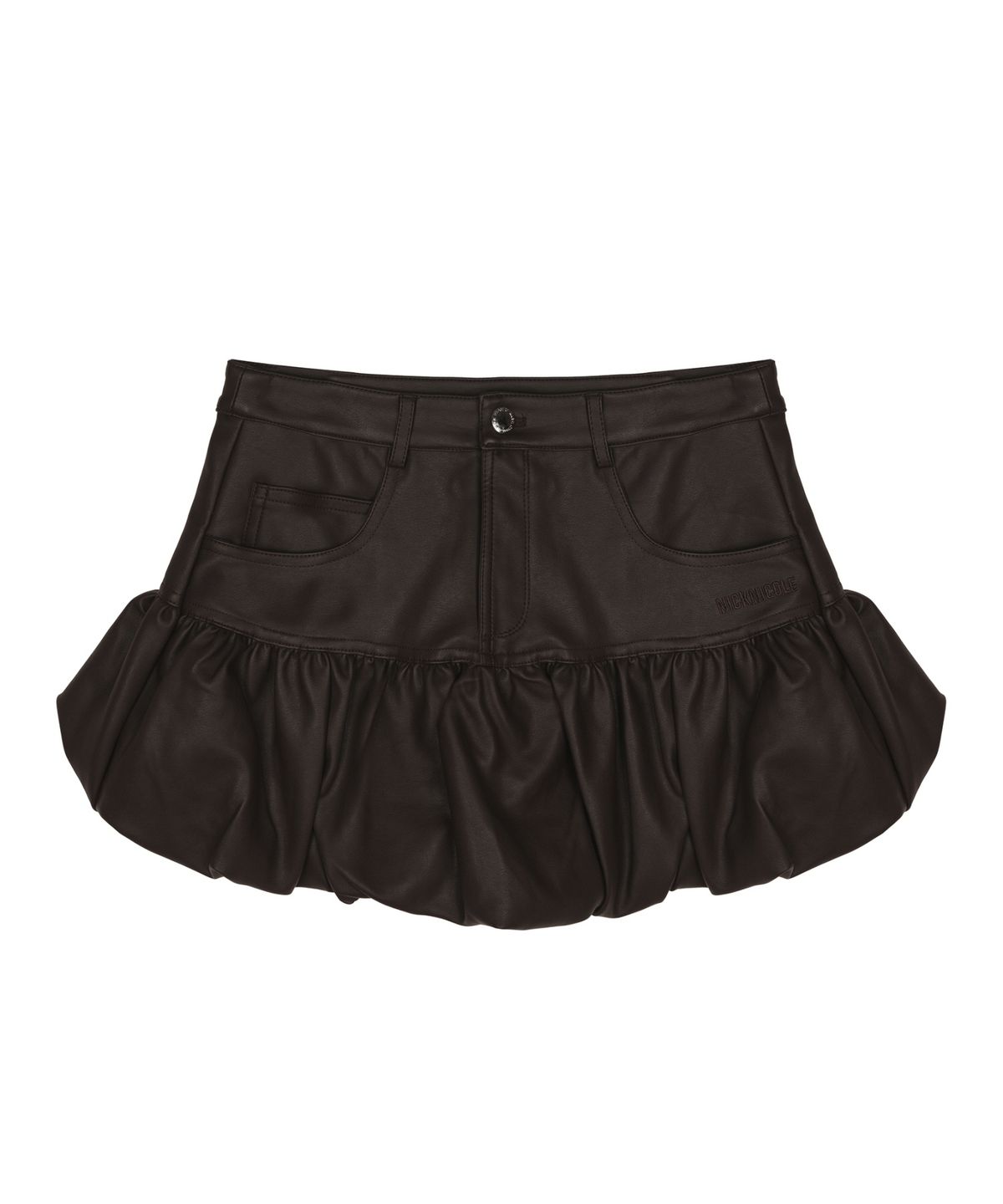 닉앤니콜(NICK&NICOLE) BALLOON LEATHER MINI SKIRT_BROWN