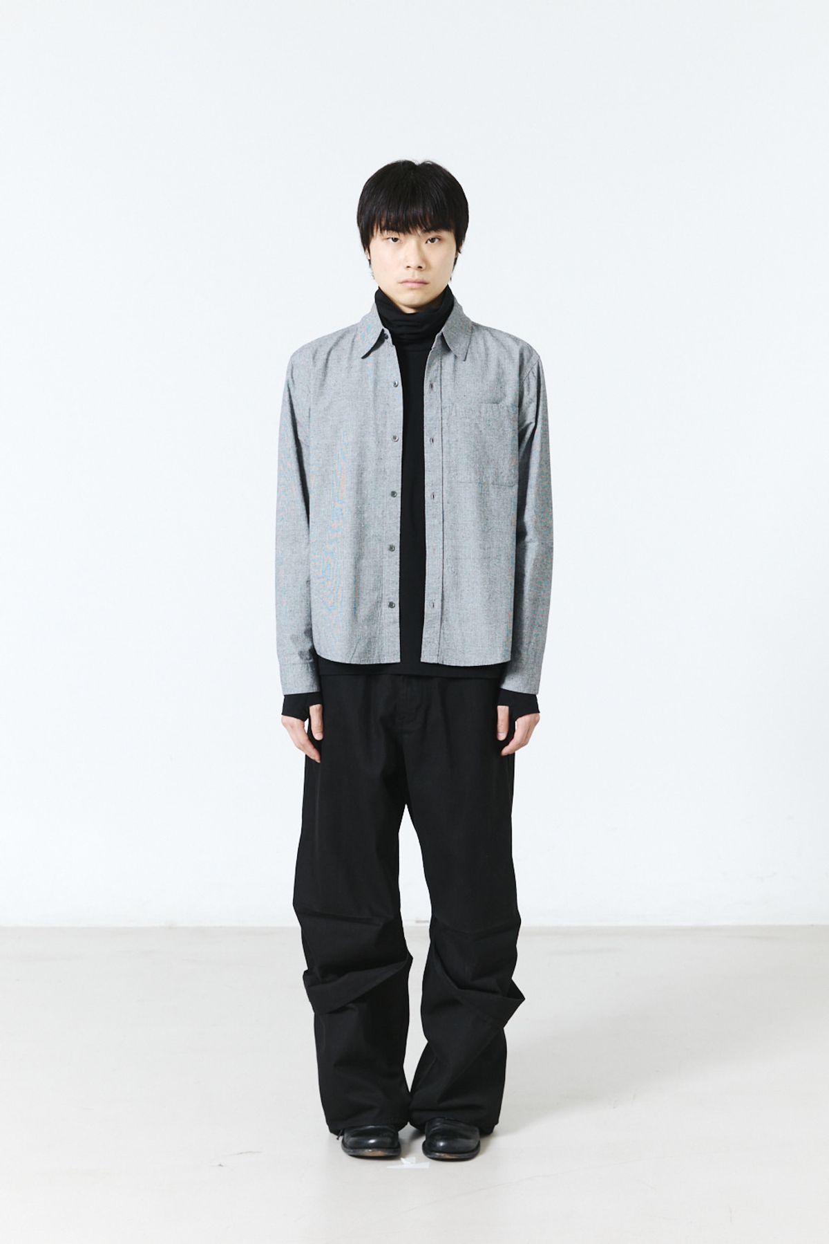 해칭룸(HATCHINGROOM) Regular Shirt Silk Nep Houndstooth Black