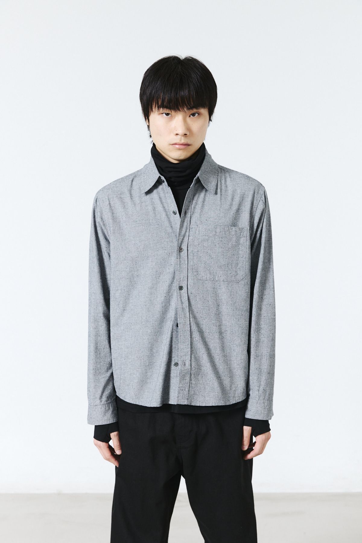 해칭룸(HATCHINGROOM) Regular Shirt Silk Nep Houndstooth Black