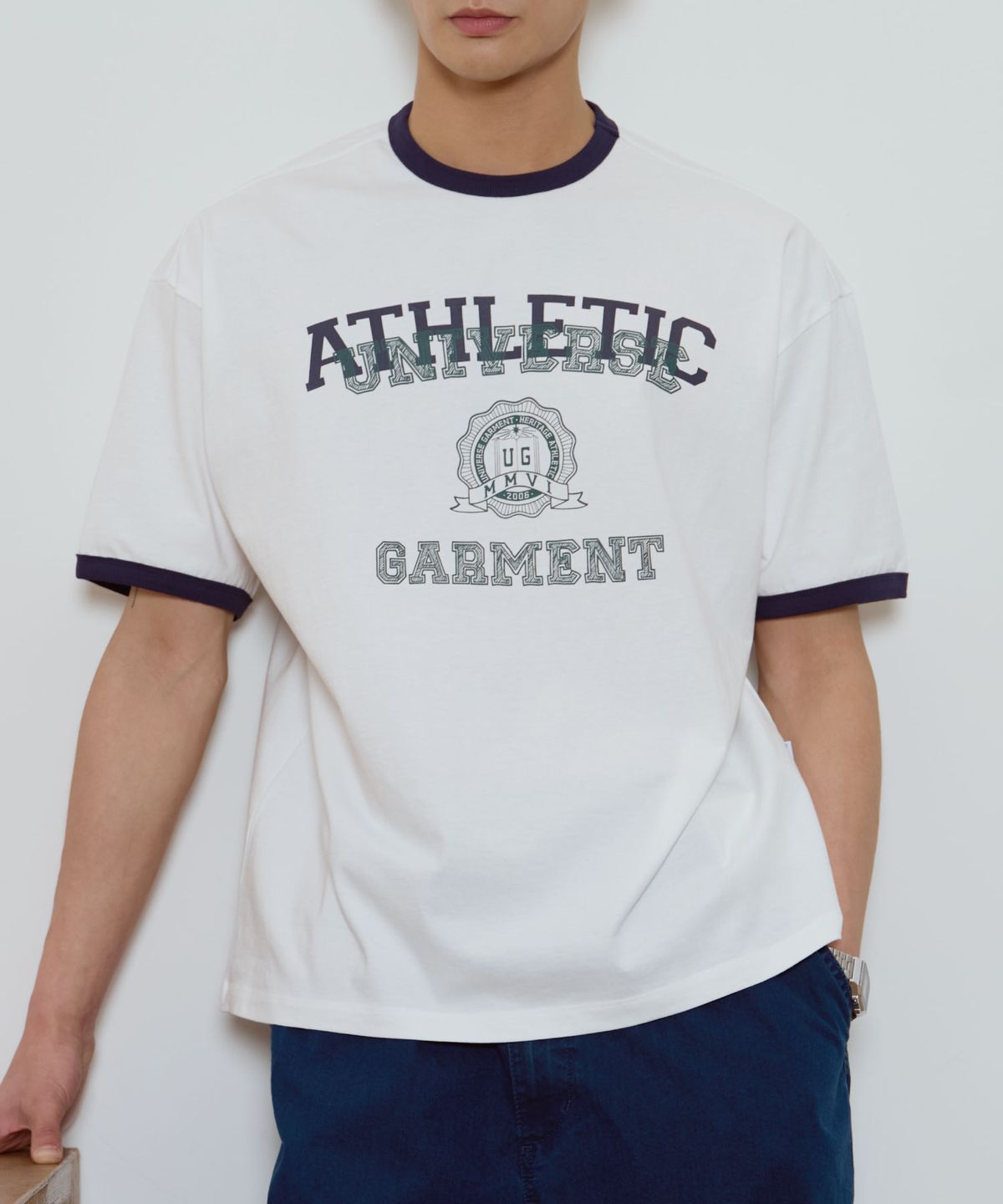 유니버스 가먼트(UNIVERSE GARMENT) UG 애슬래틱 링거 티셔츠_WHITE