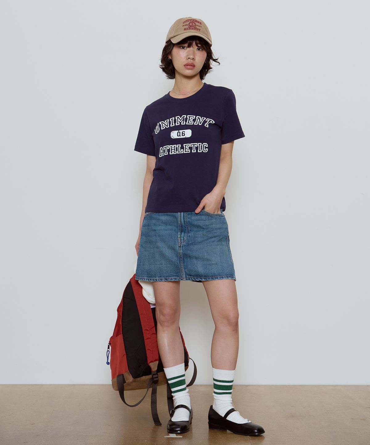 유니버스 가먼트(UNIVERSE GARMENT) UG 크랙 슬림 우먼티셔츠_NAVY