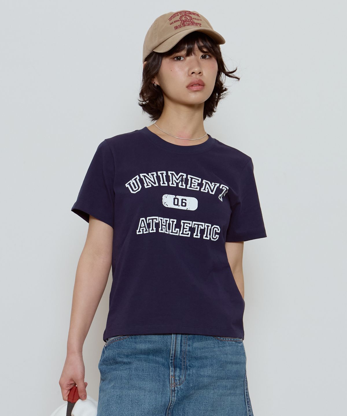 유니버스 가먼트(UNIVERSE GARMENT) UG 크랙 슬림 우먼티셔츠_NAVY