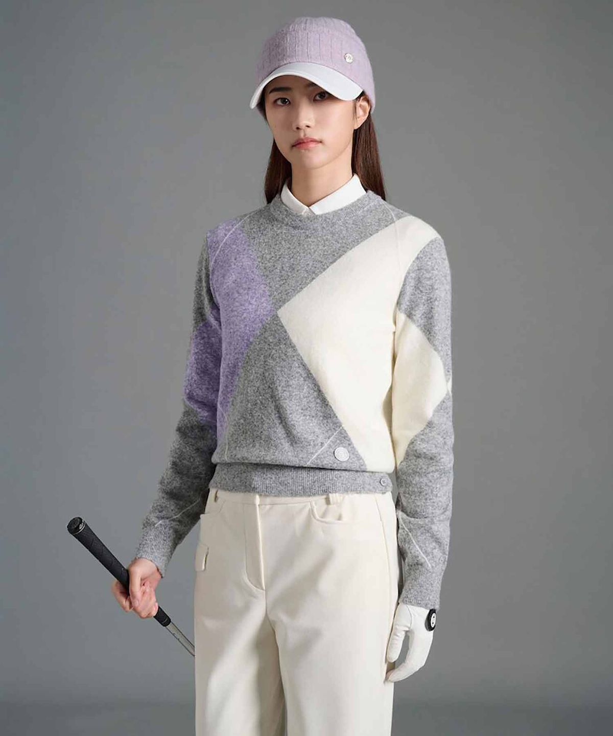 빈폴골프(BEANPOLE GOLF) 여성 아가일 라운드넥 풀오버  그레이
