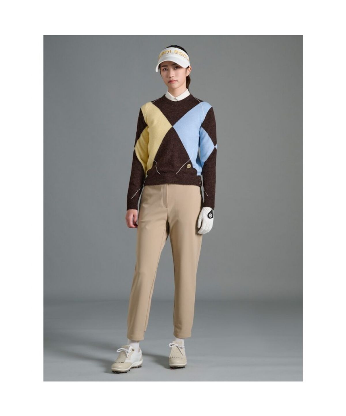 빈폴골프(BEANPOLE GOLF) 여성 아가일 라운드넥 풀오버  옐로이시 브라운