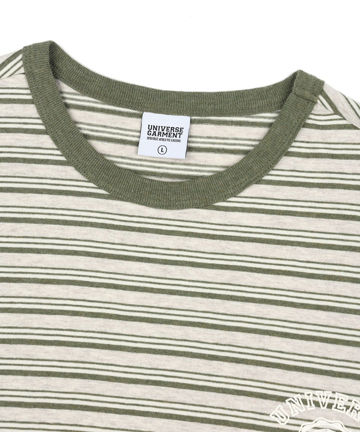 유니버스 가먼트(UNIVERSE GARMENT) UG 스트라이프 엠블럼 티셔츠_Olive