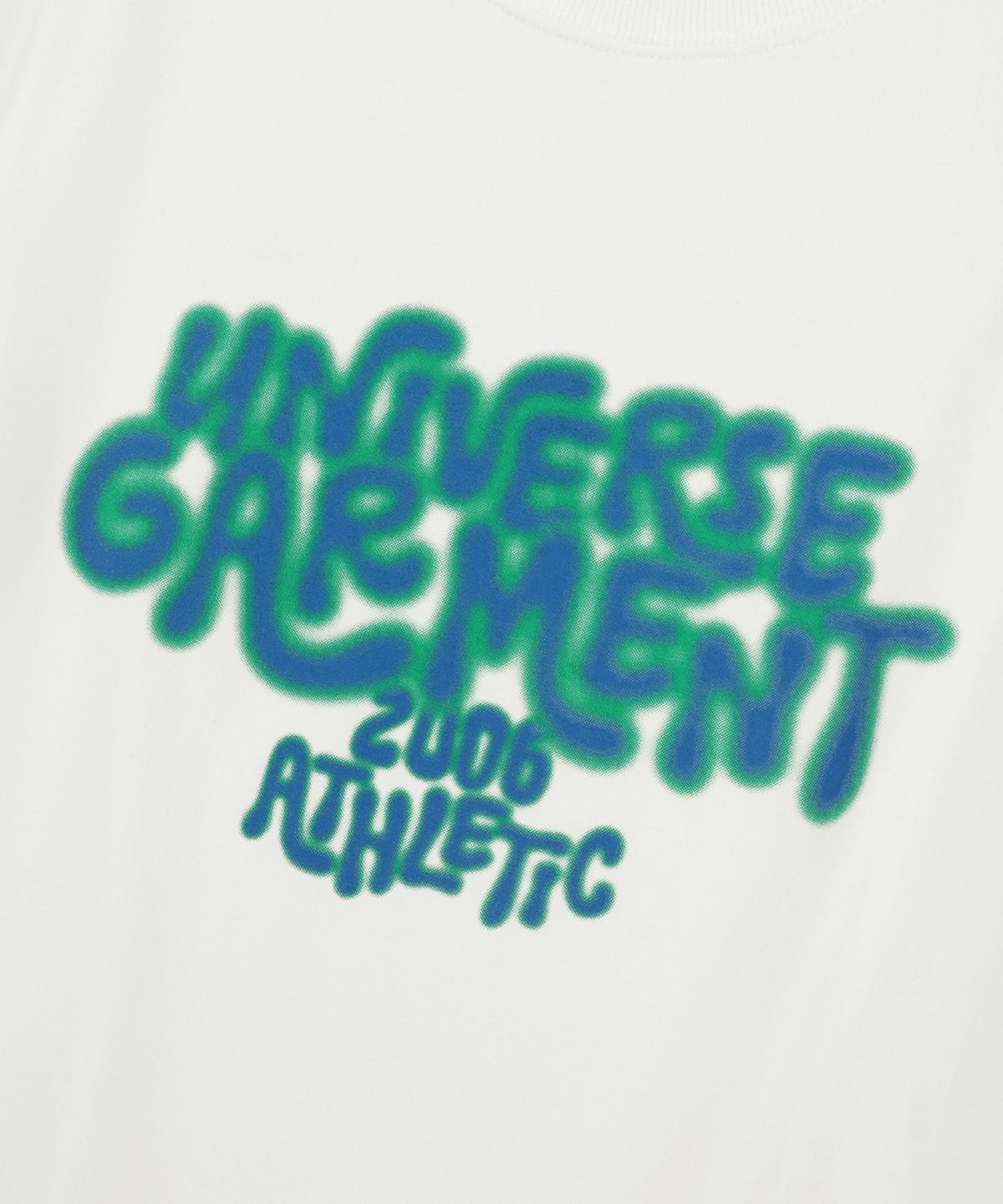 유니버스 가먼트(UNIVERSE GARMENT) UG 네온 블러 슬림 크롭 우먼티셔츠_White