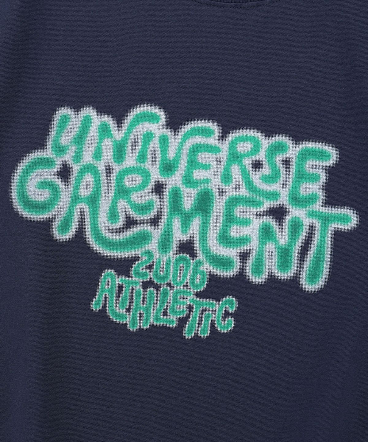 유니버스 가먼트(UNIVERSE GARMENT) UG 네온 블러 슬림 크롭 우먼티셔츠_Navy