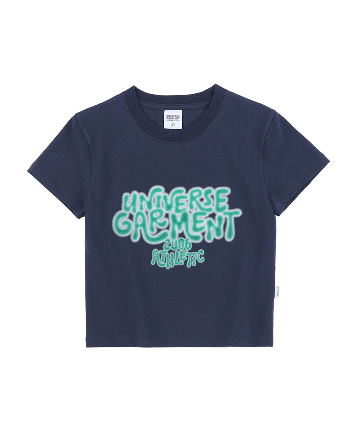 유니버스 가먼트(UNIVERSE GARMENT) UG 네온 블러 슬림 크롭 우먼티셔츠_Navy