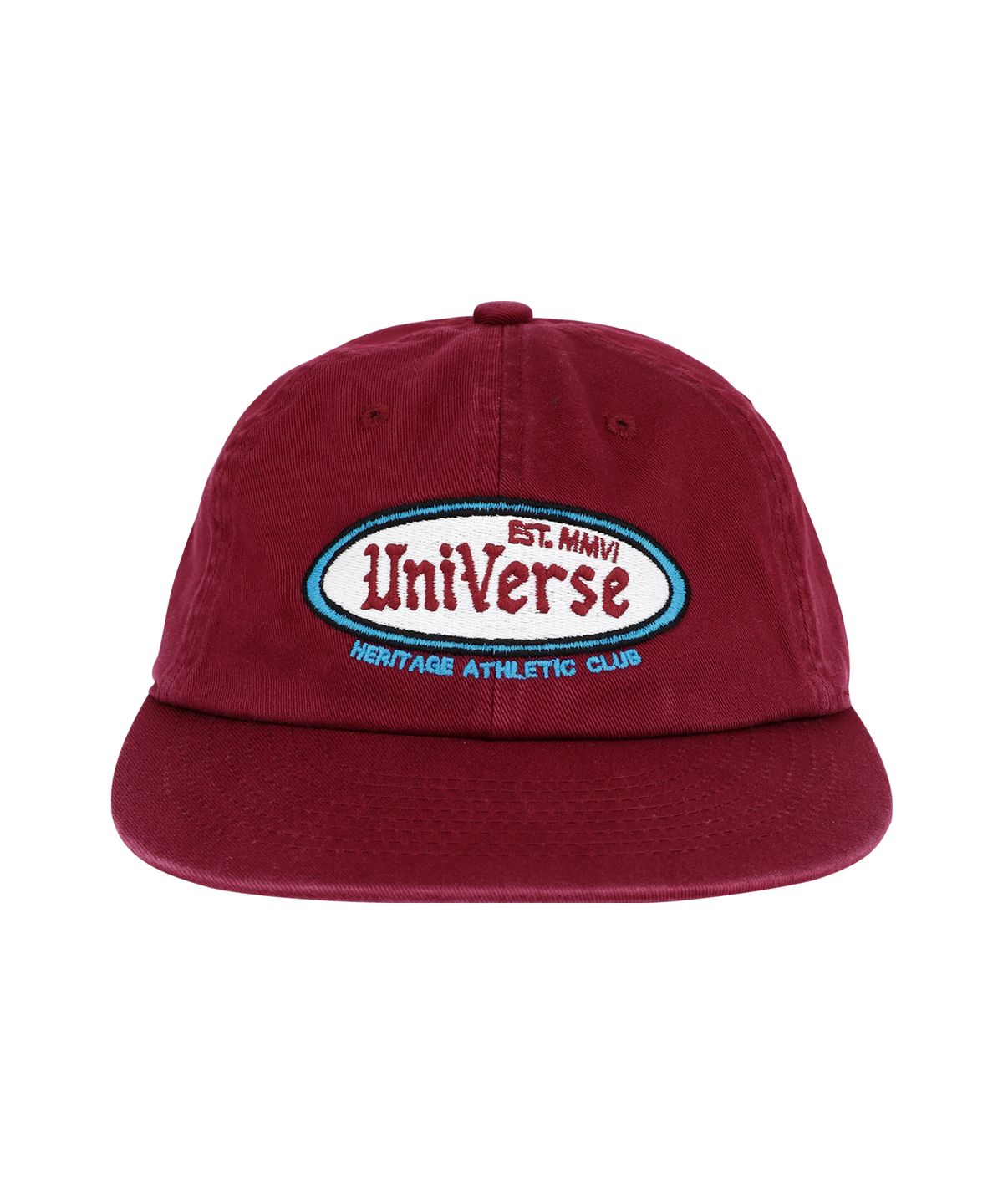 유니버스 가먼트(UNIVERSE GARMENT) 레트로 유니버스 오벌 로고 워싱 캡_Burgundy