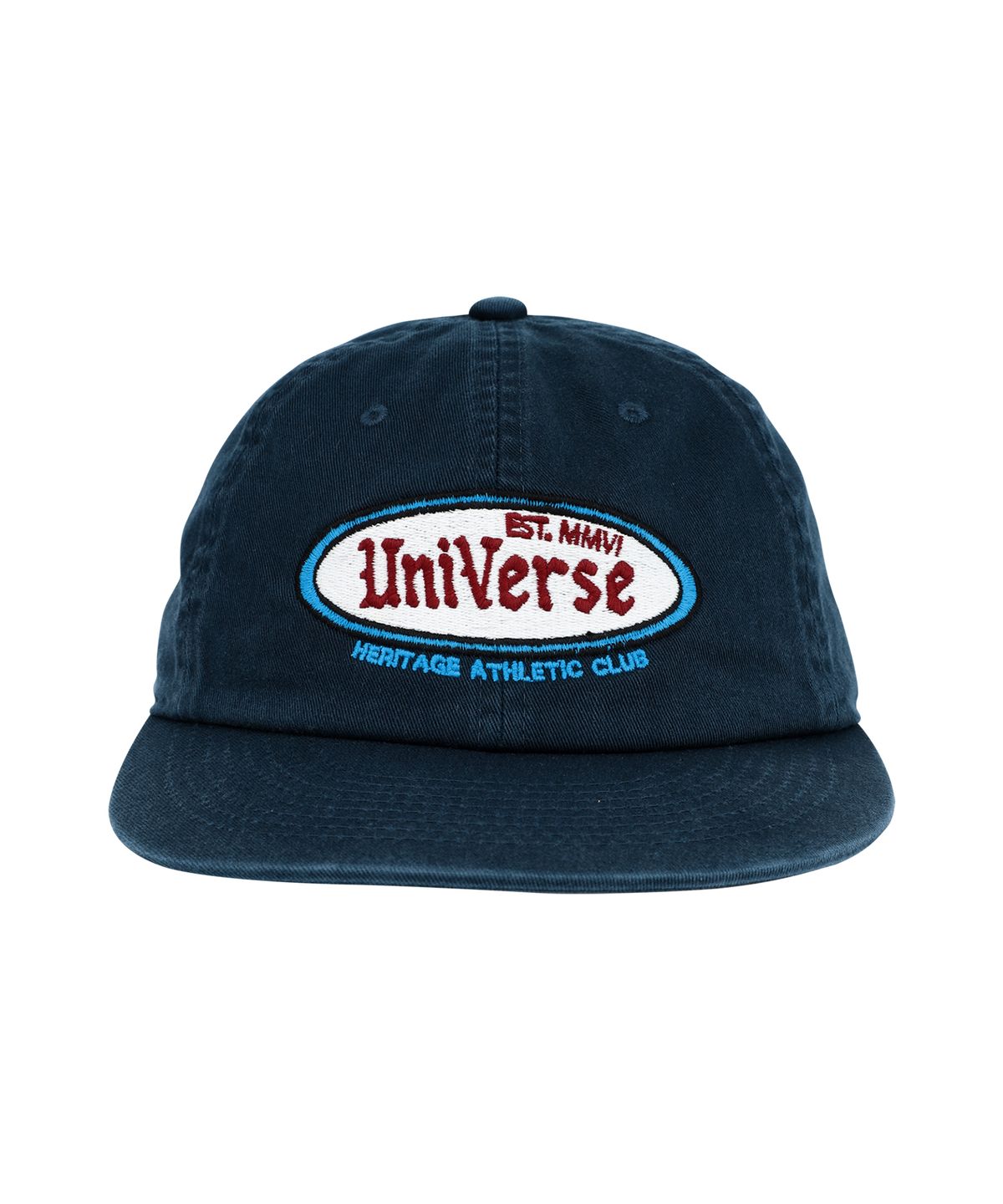 유니버스 가먼트(UNIVERSE GARMENT) 레트로 유니버스 오벌 로고 워싱 캡_Navy