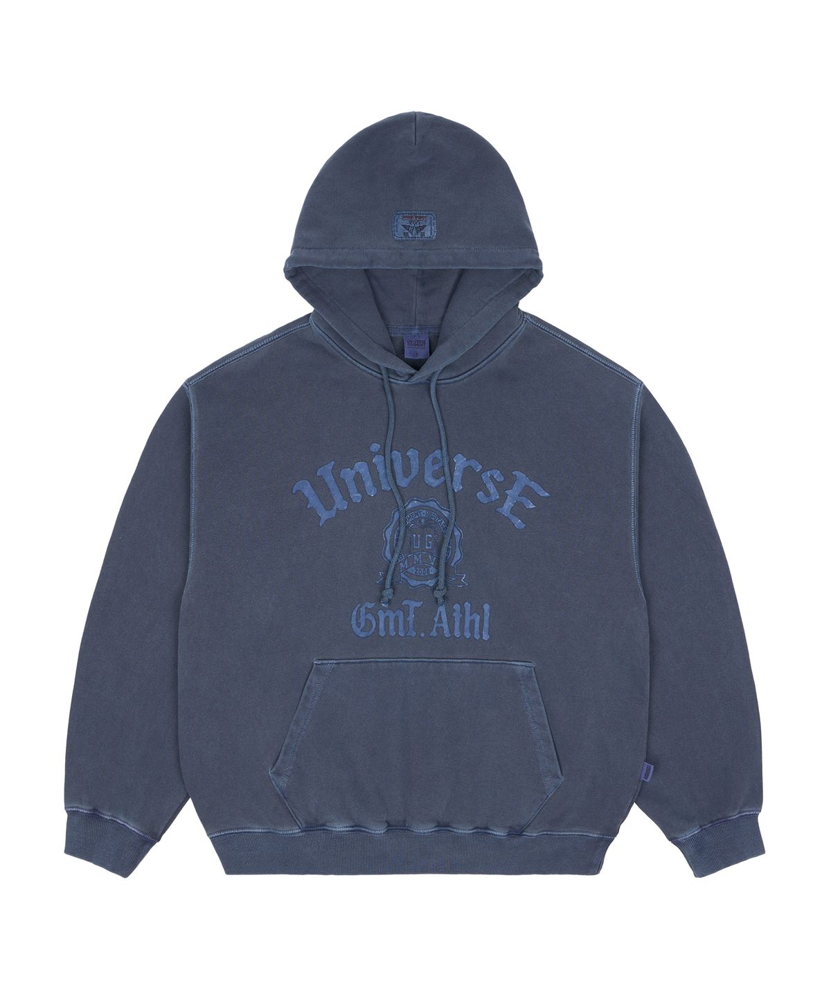 유니버스 가먼트(UNIVERSE GARMENT) 피그먼트 다잉 로고 후드_Navy