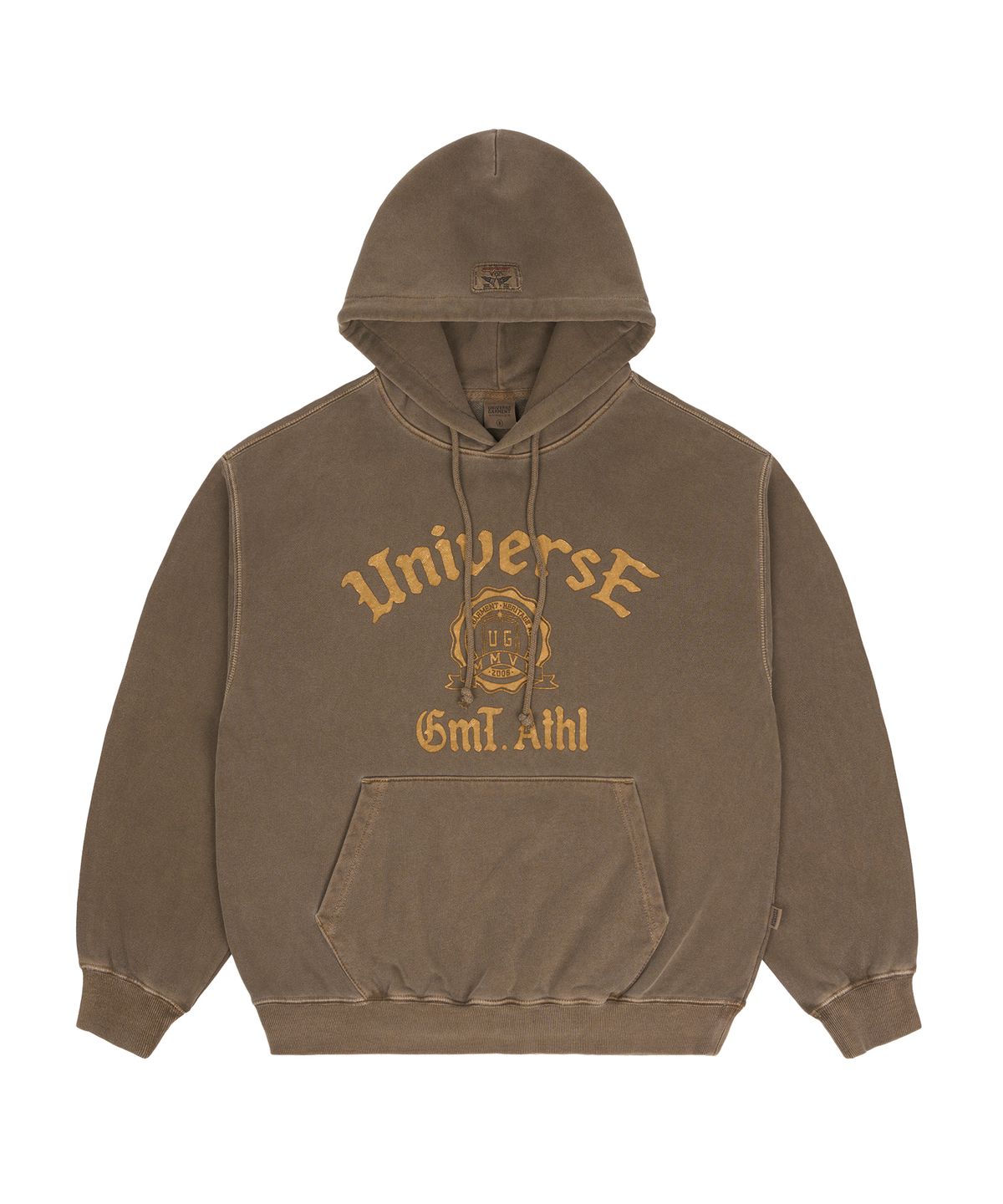 유니버스 가먼트(UNIVERSE GARMENT) 피그먼트 다잉 로고 후드_Khaki