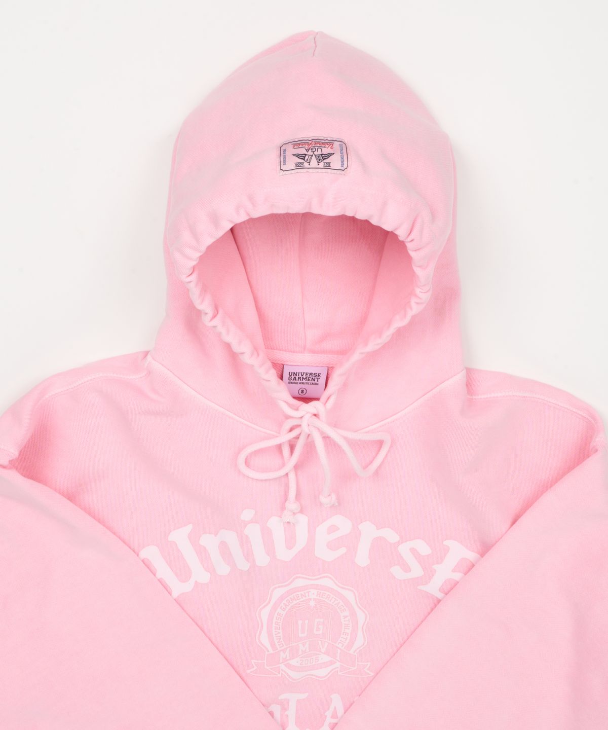 유니버스 가먼트(UNIVERSE GARMENT) 피그먼트 다잉 로고 후드_Pink