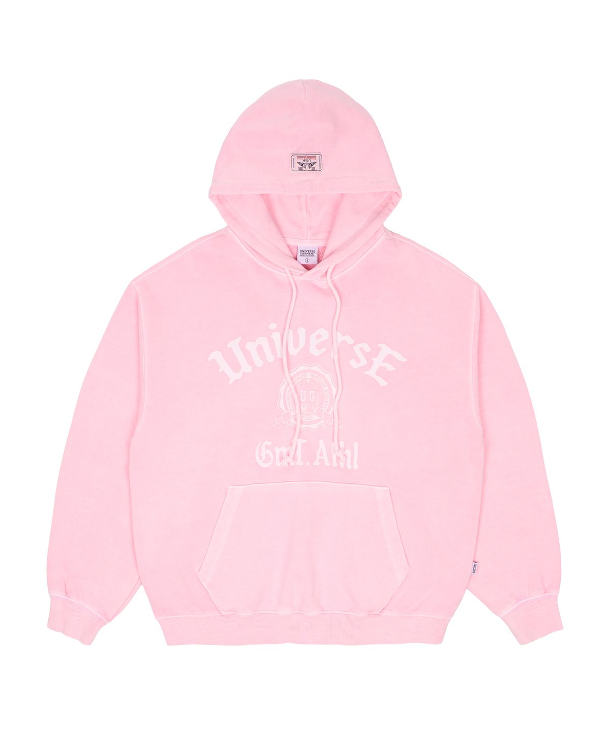 유니버스 가먼트(UNIVERSE GARMENT) 피그먼트 다잉 로고 후드_Pink