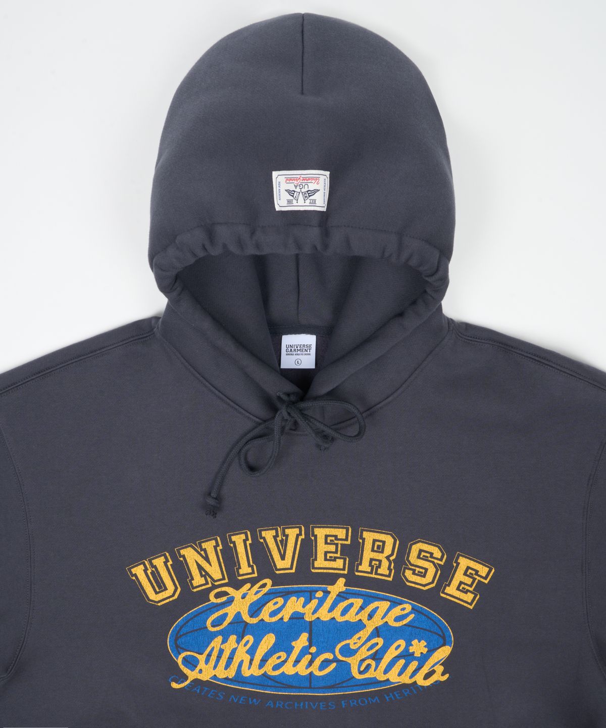 유니버스 가먼트(UNIVERSE GARMENT) 유니버스 싸인 로고 기모 후드_Charcoal
