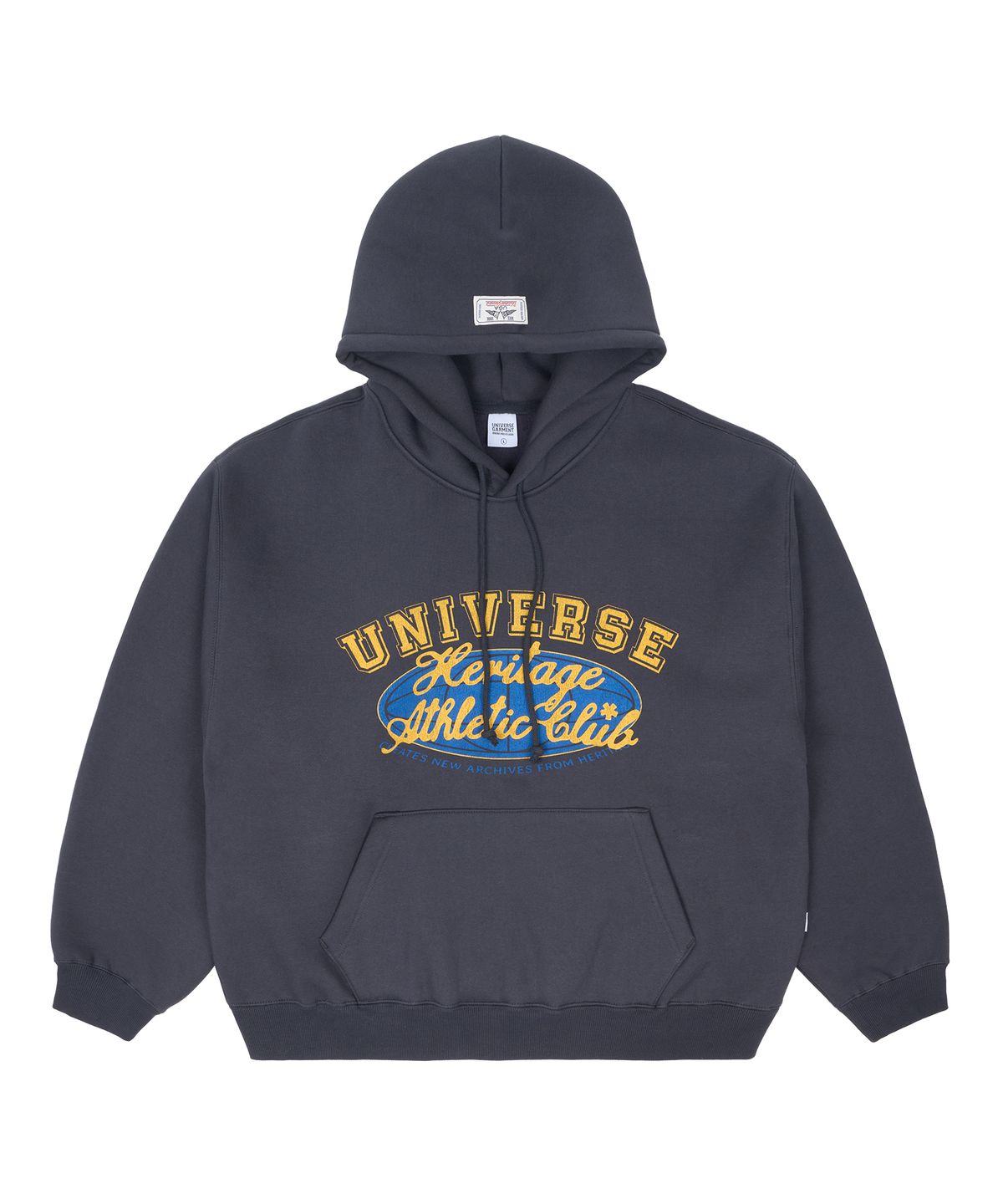 유니버스 가먼트(UNIVERSE GARMENT) 유니버스 싸인 로고 기모 후드_Charcoal