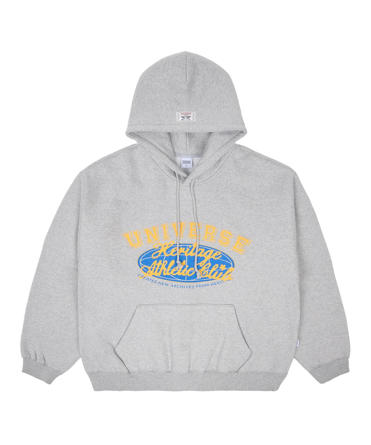 유니버스 가먼트(UNIVERSE GARMENT) 유니버스 싸인 로고 기모 후드_Melange Grey