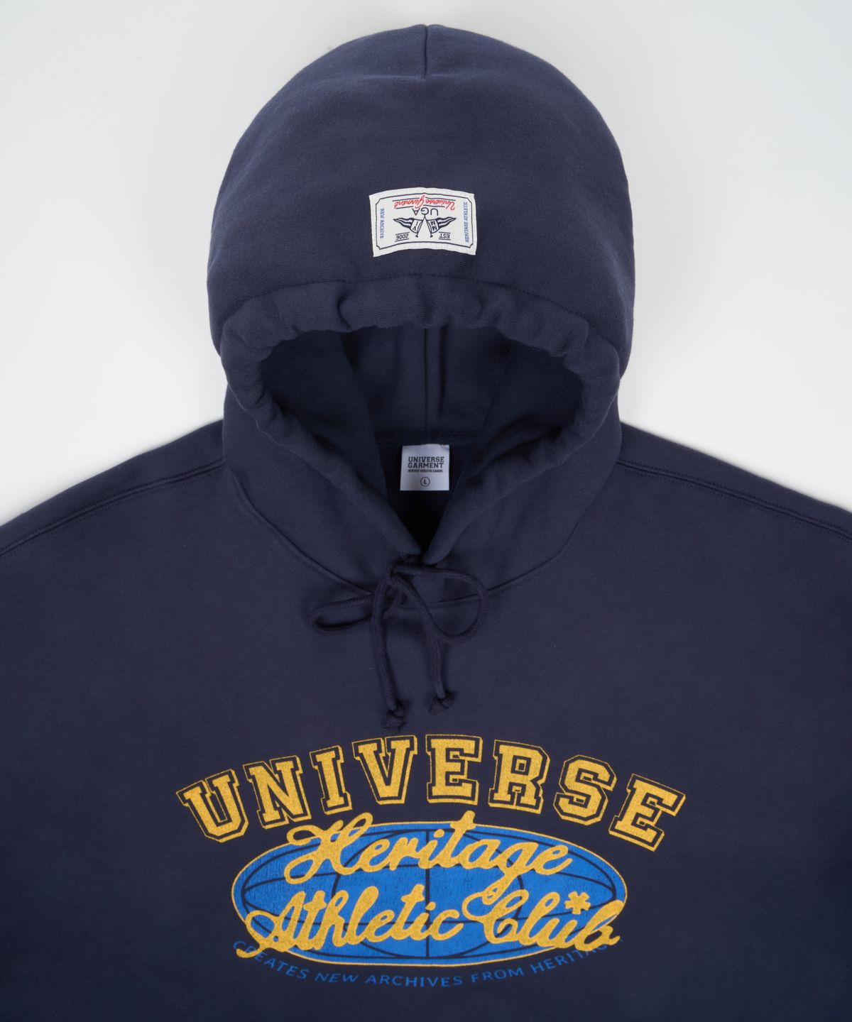 유니버스 가먼트(UNIVERSE GARMENT) 유니버스 싸인 로고 기모 후드_Navy