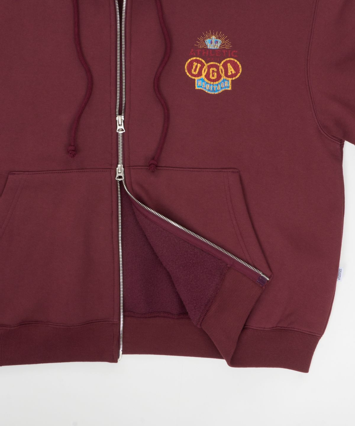 유니버스 가먼트(UNIVERSE GARMENT) 애슬래틱 엠블럼 기모 후드 집업_Burgundy