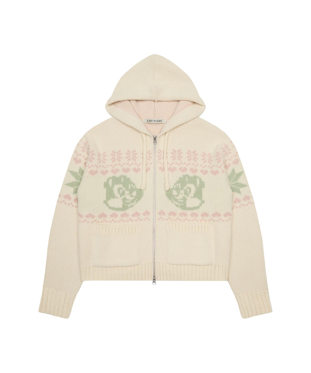라티젠(LARTIGENT) [DISNEY] CHIP AND DALE_KNIT HOOD ZIP-UP(BEIGE)