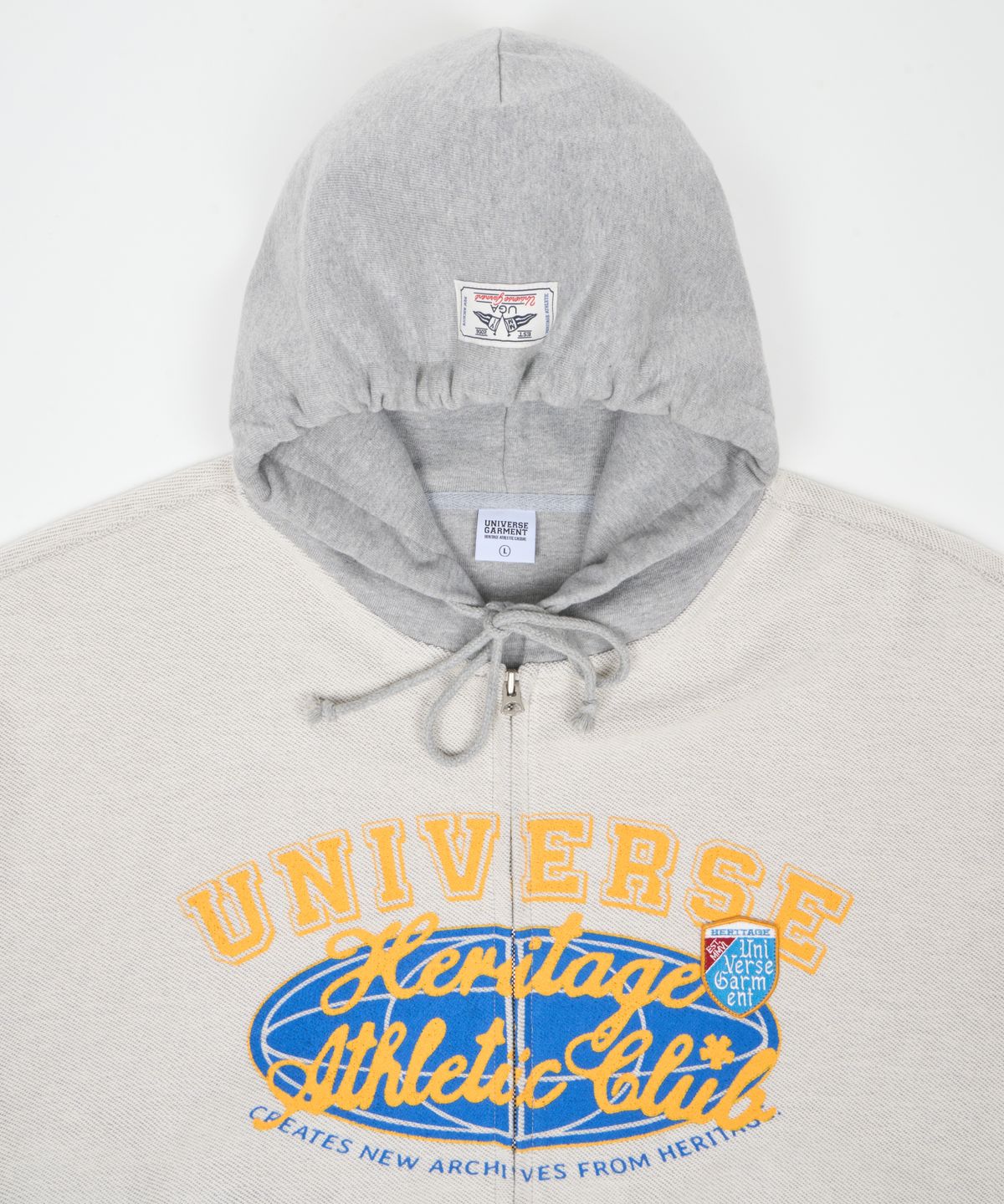 유니버스 가먼트(UNIVERSE GARMENT) 유니버스 싸인 리버스 후드 집업_Melange Grey