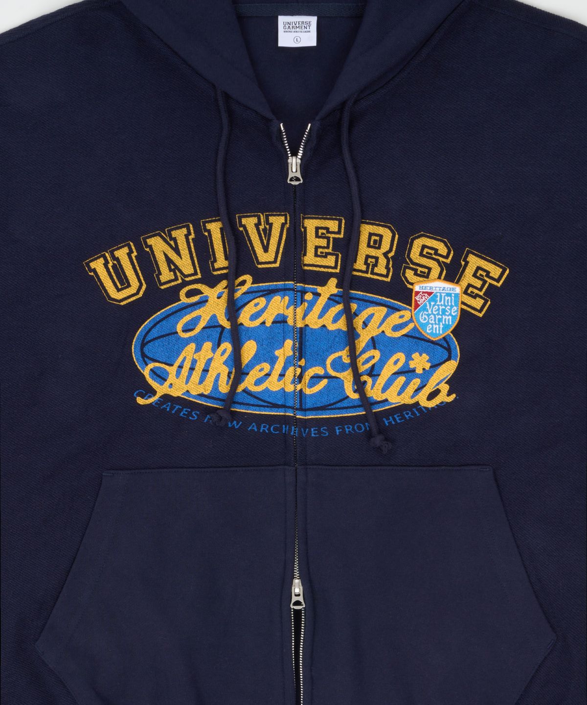 유니버스 가먼트(UNIVERSE GARMENT) 유니버스 싸인 리버스 후드 집업_Navy