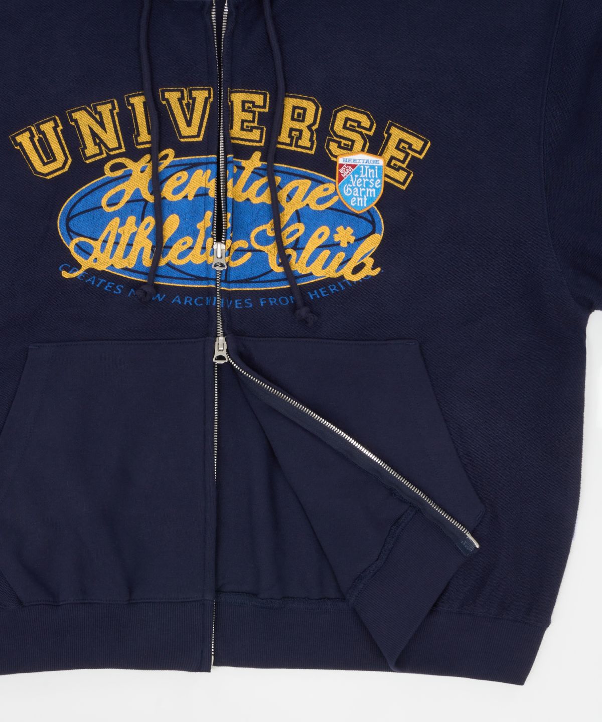유니버스 가먼트(UNIVERSE GARMENT) 유니버스 싸인 리버스 후드 집업_Navy