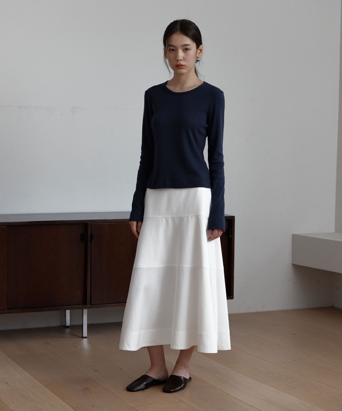 38컴온커먼(38COMEONCOMMON) Pure Tiered Midi Skirts (White)