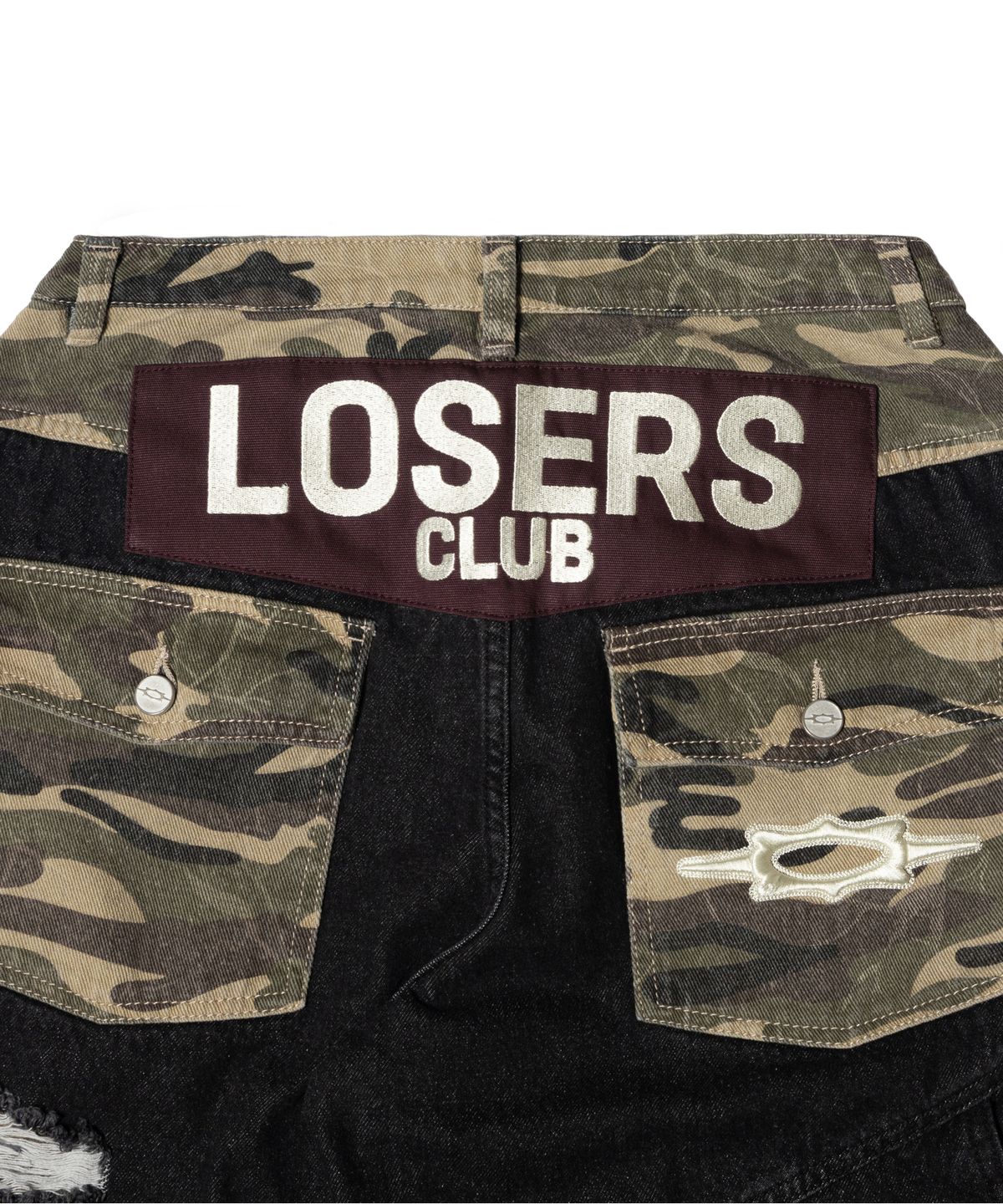루저스클럽(LOSERS CLUB) 카모 믹스 데미지 와이드 데님팬츠 ( 2 Colors )