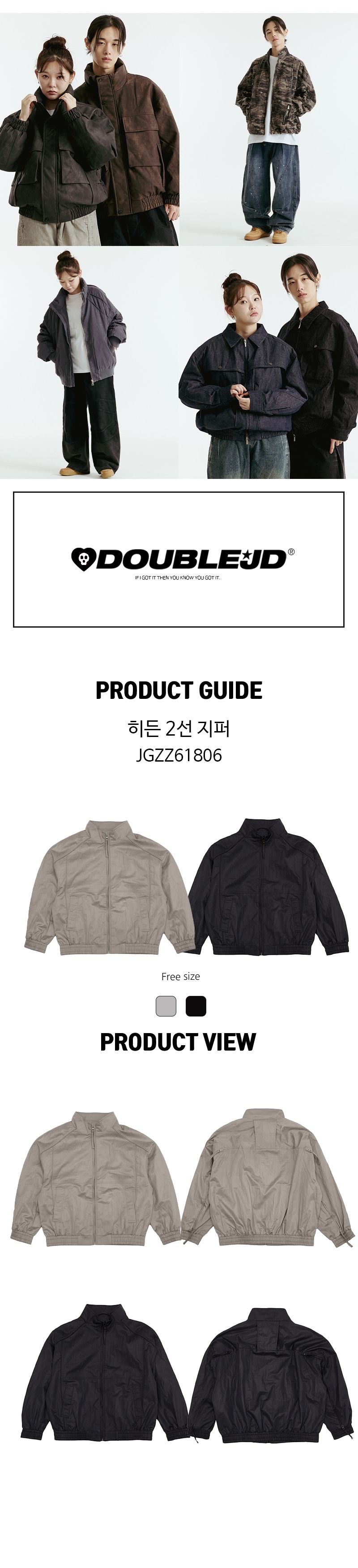 MUSINSA | DOUBLE JD Hidden Two-Line Zipper Jacket (Black)
