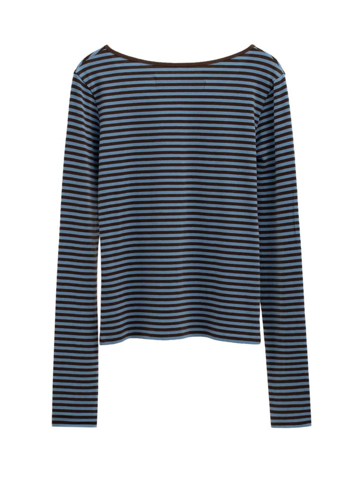 리히트(REHEAT) HORSEBIT DETAIL STRIPE TOP_BLUE