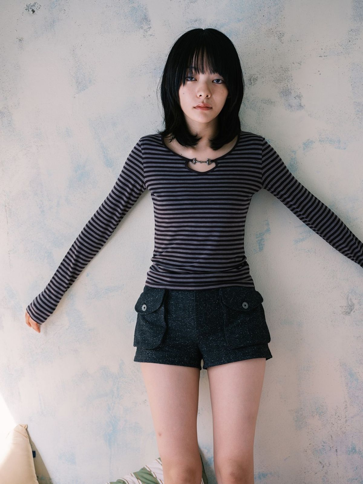 리히트(REHEAT) HORSEBIT DETAIL STRIPE TOP_PURPLE