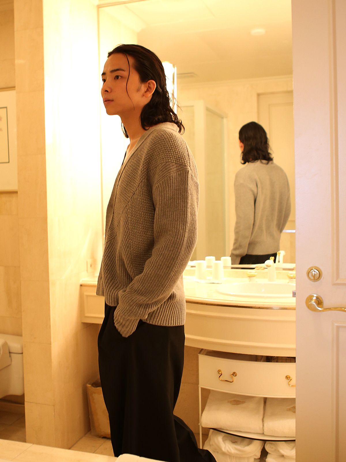 고저(GOZER) FOREST KNIT CARDIGAN_STONE
