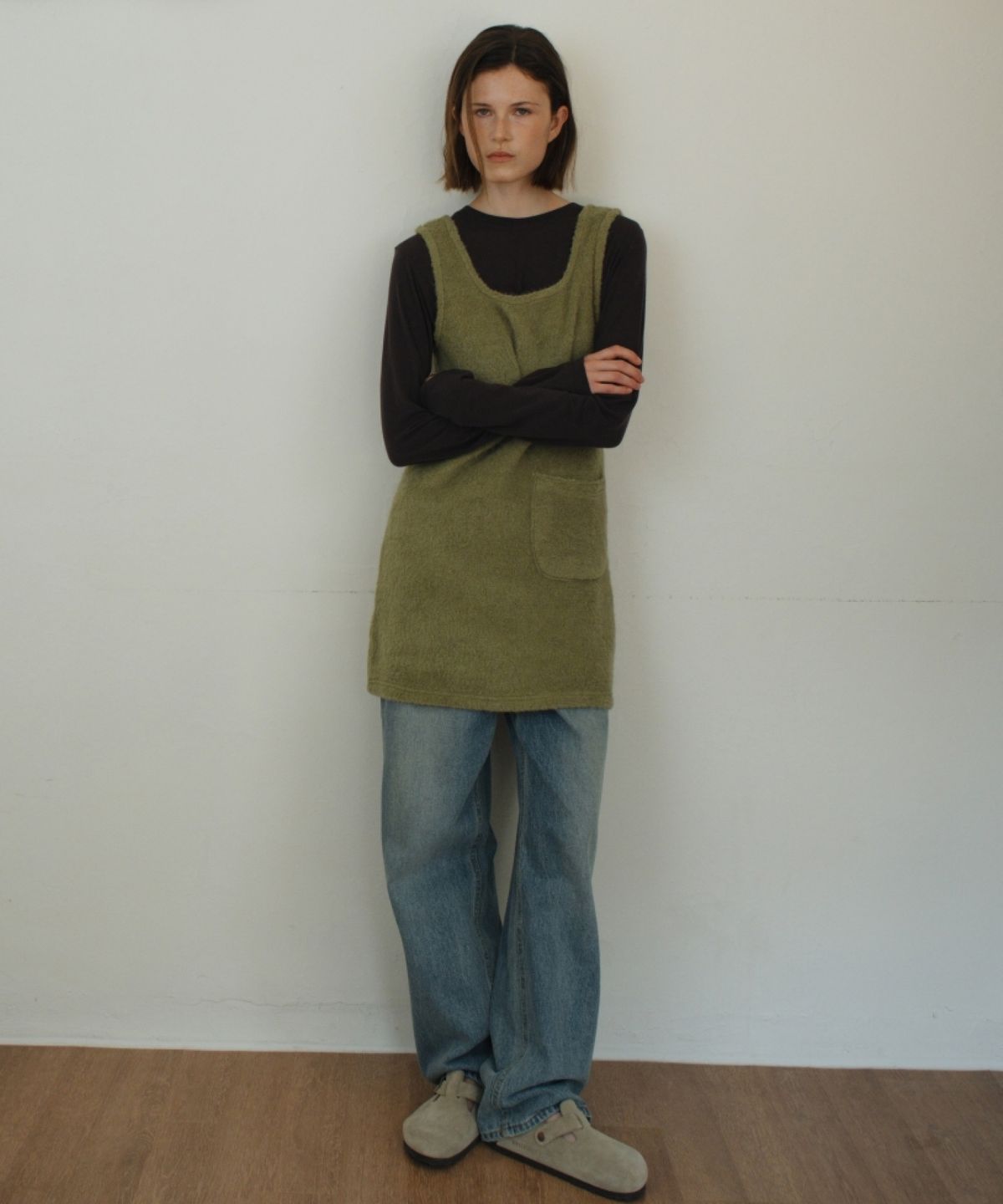 어나우트(UNNOUT) FUR VINTAGE DRESS OLIVE
