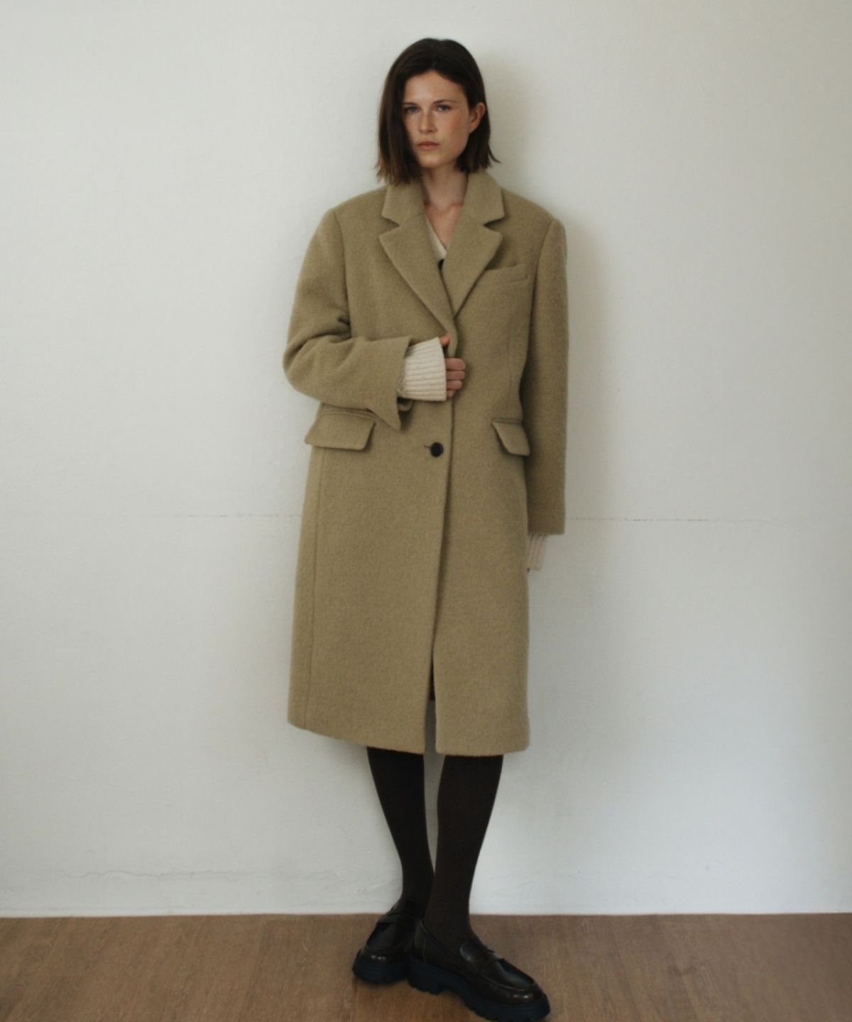 어나우트(UNNOUT) ALPACA HAIRY SINGLE COAT BUTTER BEIGE