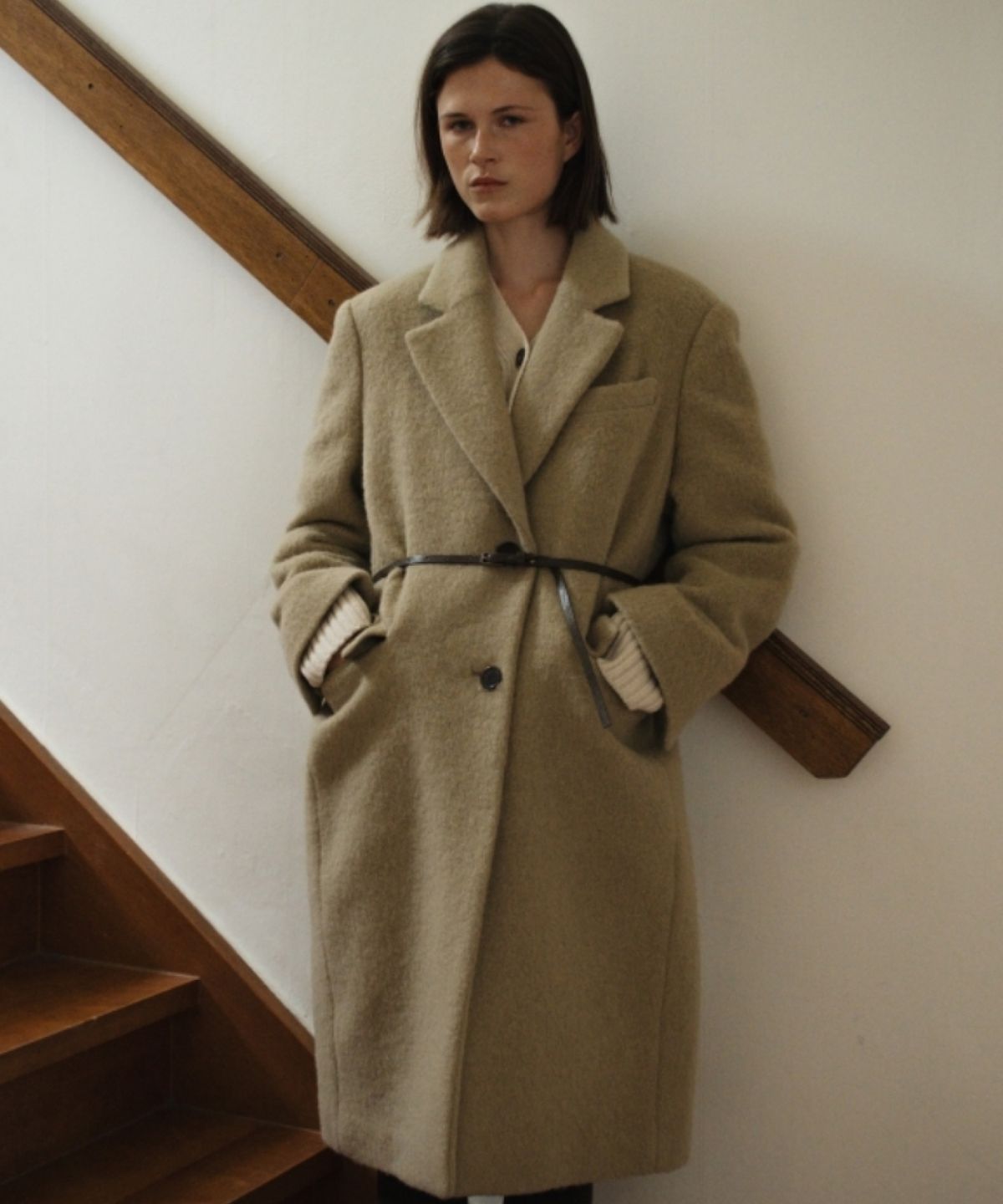 어나우트(UNNOUT) ALPACA HAIRY SINGLE COAT BUTTER BEIGE