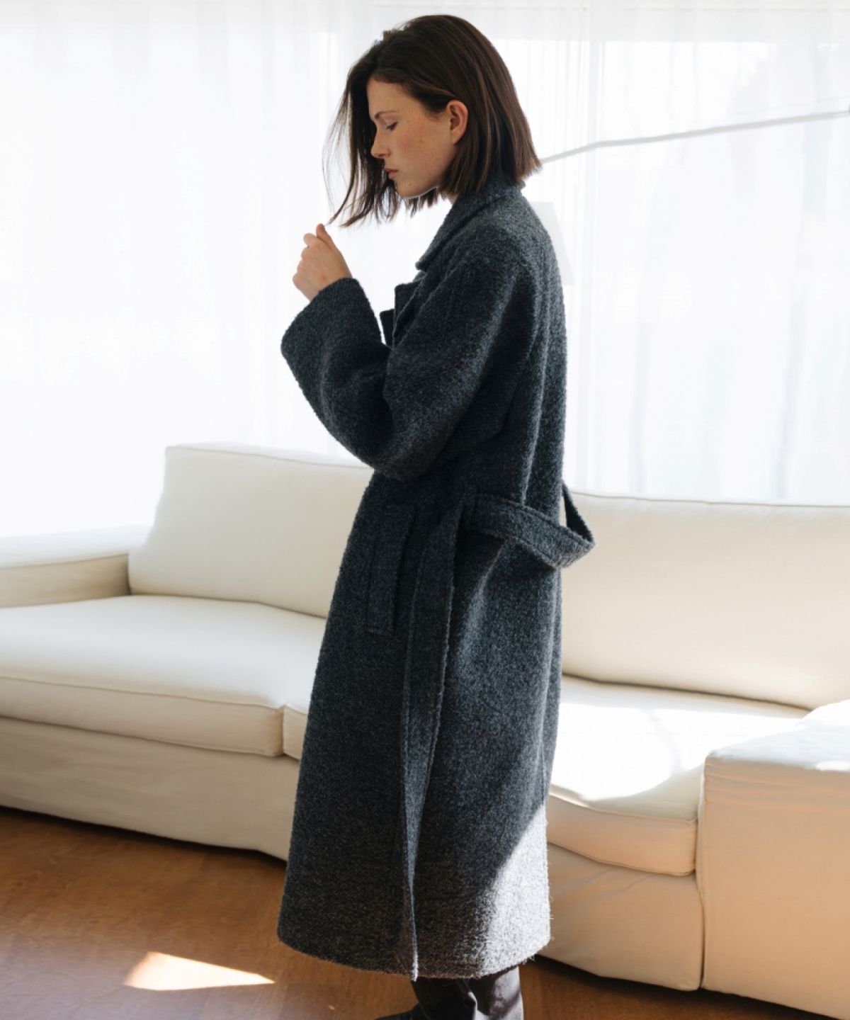 어나우트(UNNOUT) ALPACA VINTAGE ROBE COAT DARK GREY