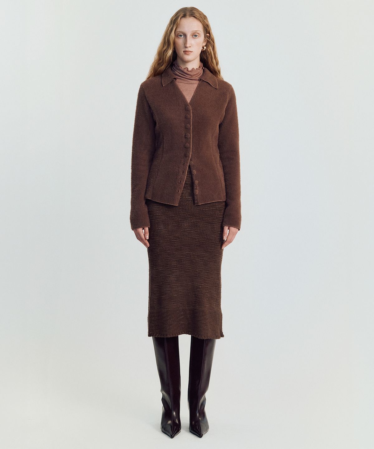 메이버유(MAYVERU) Prim wool cardigan knitwear _ Brown