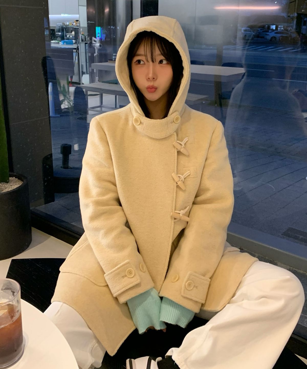 코드그라피(CGP) (우먼) 울 더플 하프 코트_버터
