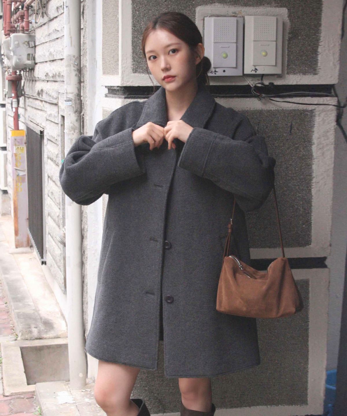 코드그라피(CGP) (우먼) 울 발마칸 하프 코트_멜란지그레이
