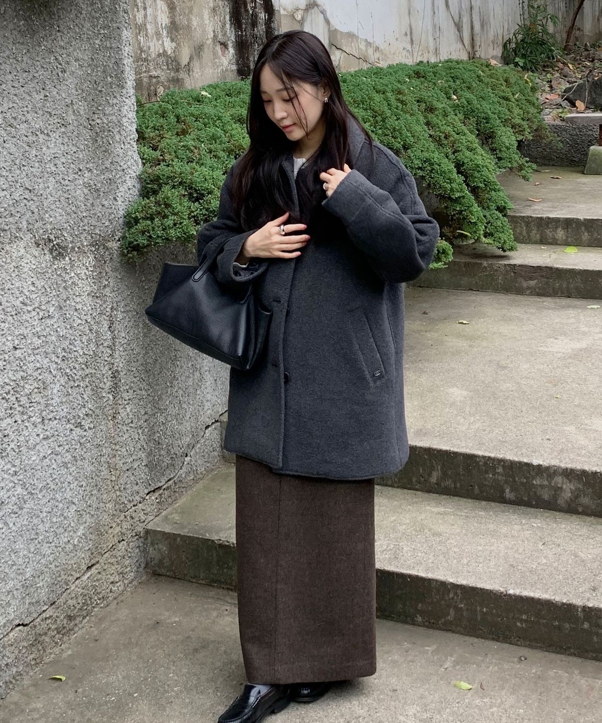 코드그라피(CGP) (우먼) 울 발마칸 하프 코트_멜란지그레이